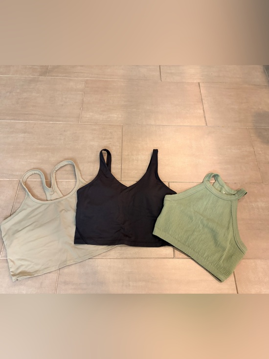 Tops - 3-Pack Crop Top Workout Tops — Sage Green, Black, Dusty Green